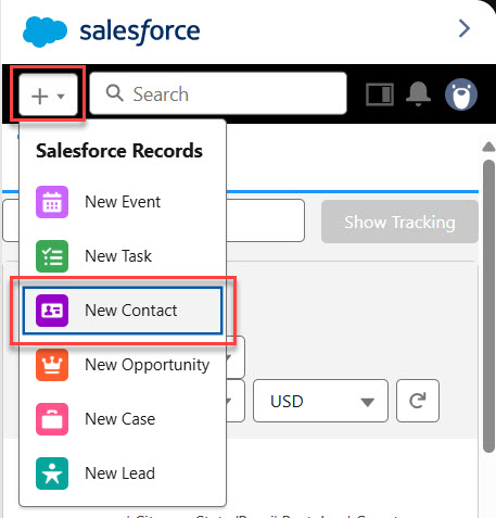 The Gmail Salesforce extension displaying the interface for creating new Contact records.